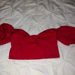 Abercrombie & Fitch Red Puff Sleeve Crop Blouse